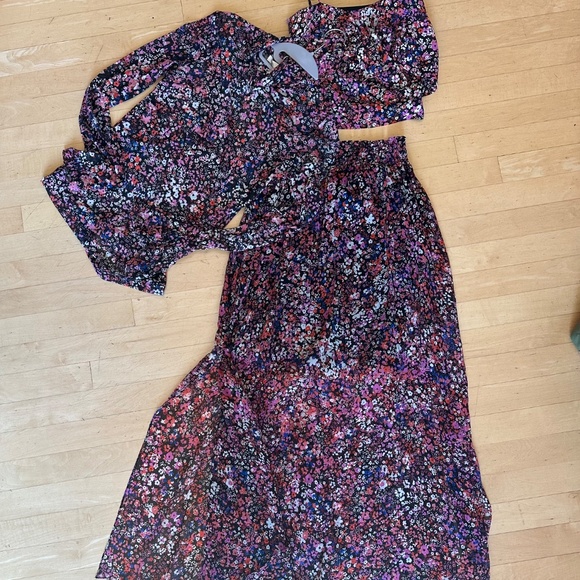 MAJE black, pink floral print mock neck top, 1(S)  GD1125 - Picture 4 of 4